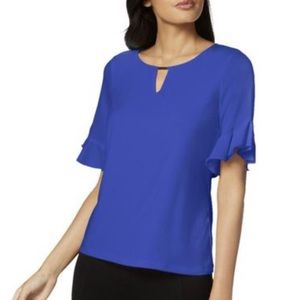 Calvin Klein ruffle sleeves keyhole blouse